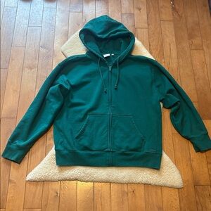 TNA Sweatfleece Boyfriend fit hoodie, emerald green, women’s L, Aritzia